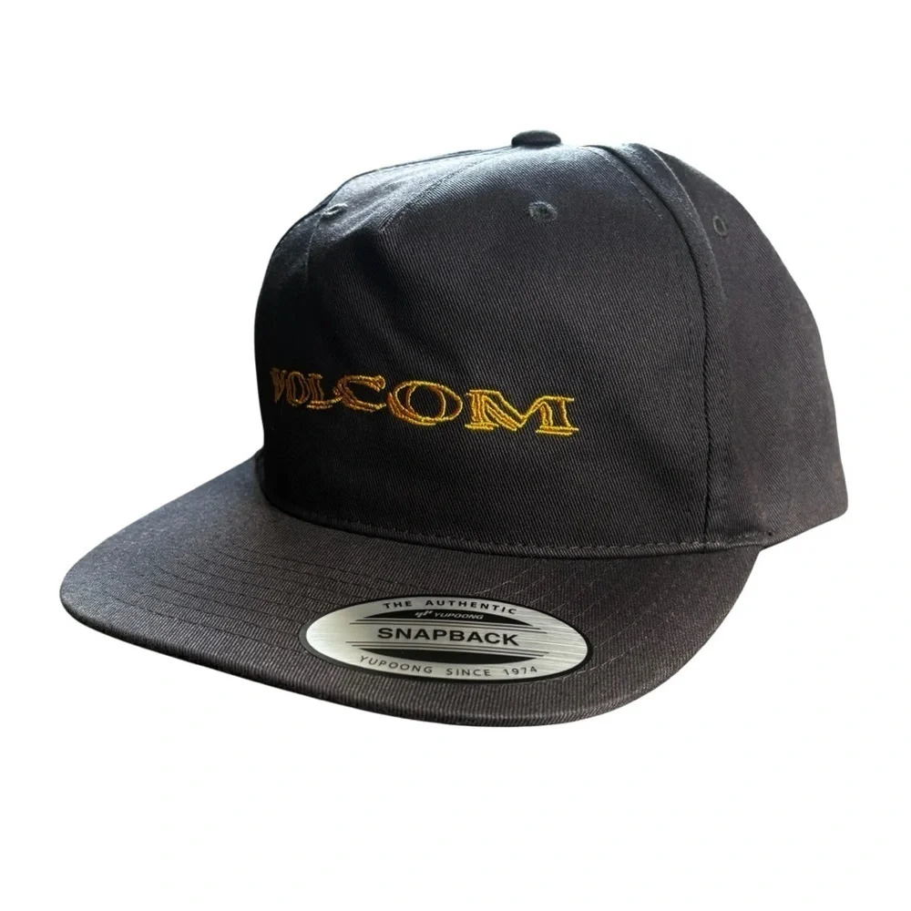 NWT Volcom Volbaige Twill Trucker Cap O/S Dark Gray & Yellow Snap Back Men's Hat